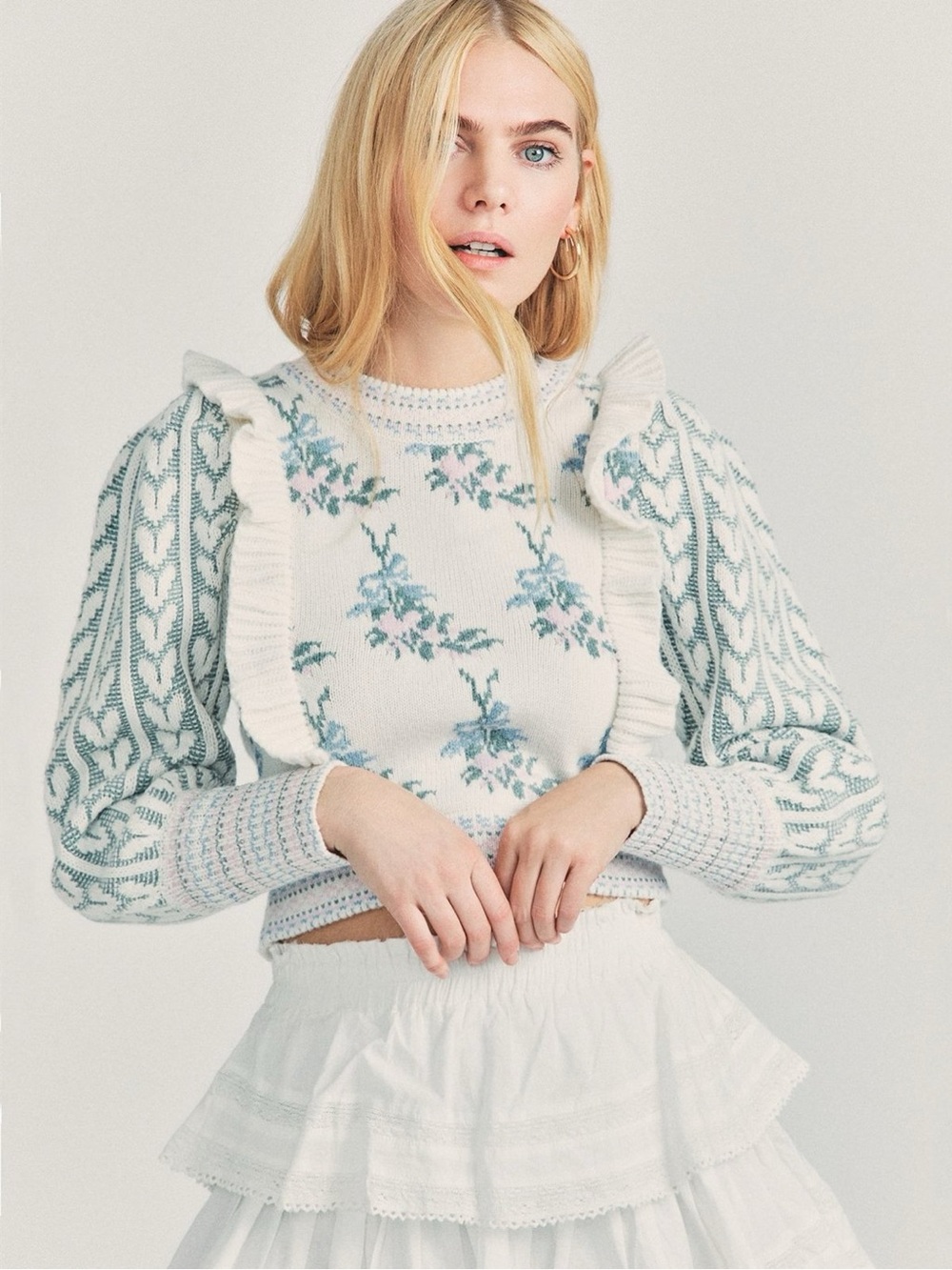 LoveShackFancy Warwick Pullover in Dew Drop Cream Multi size L